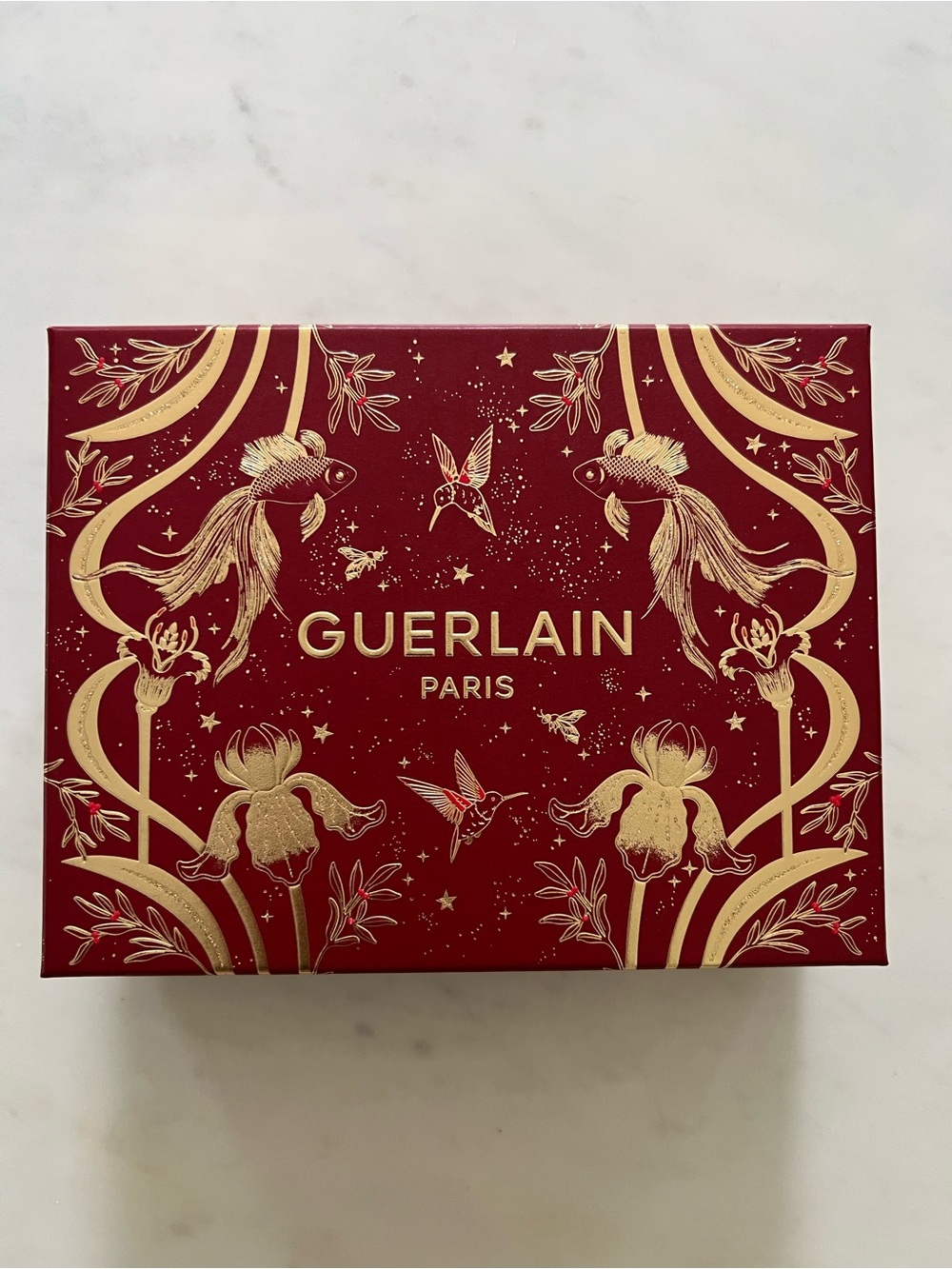 Guerlain Paris Red & Gold Decorative Gift Box 9" x 7" Luxury Packaging